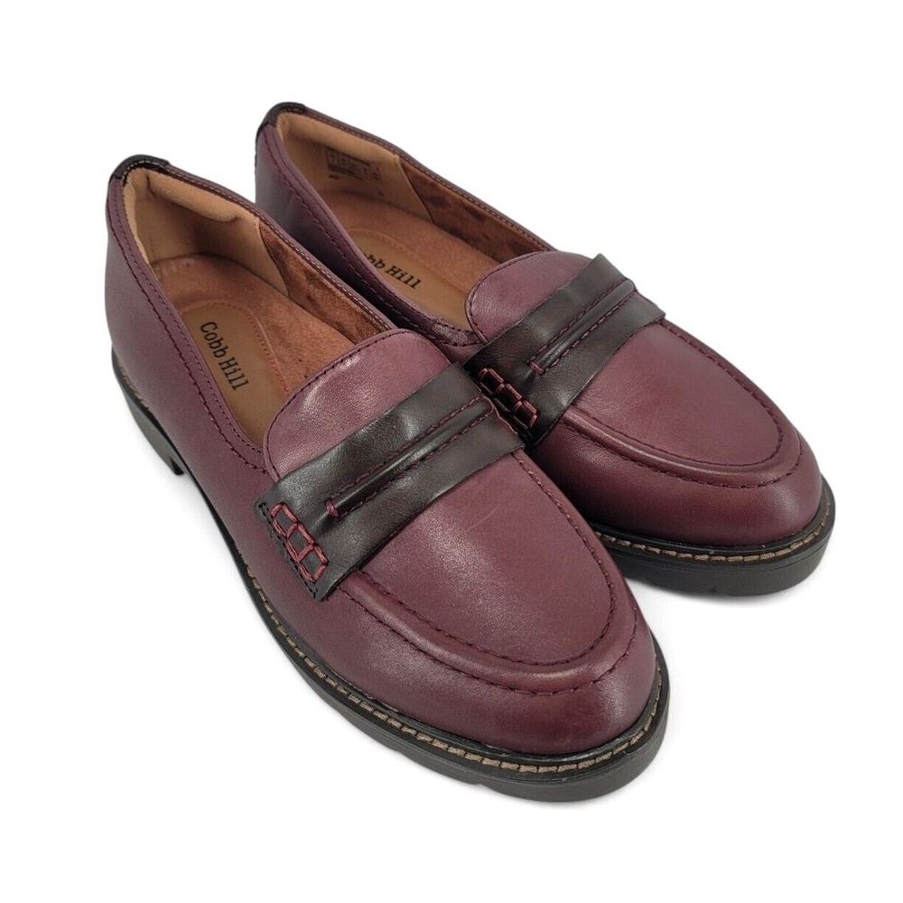 Cobb Hill Janney Loafers‎ Women's 7W Burgundy Leather Comfort Penny Shoes Wide